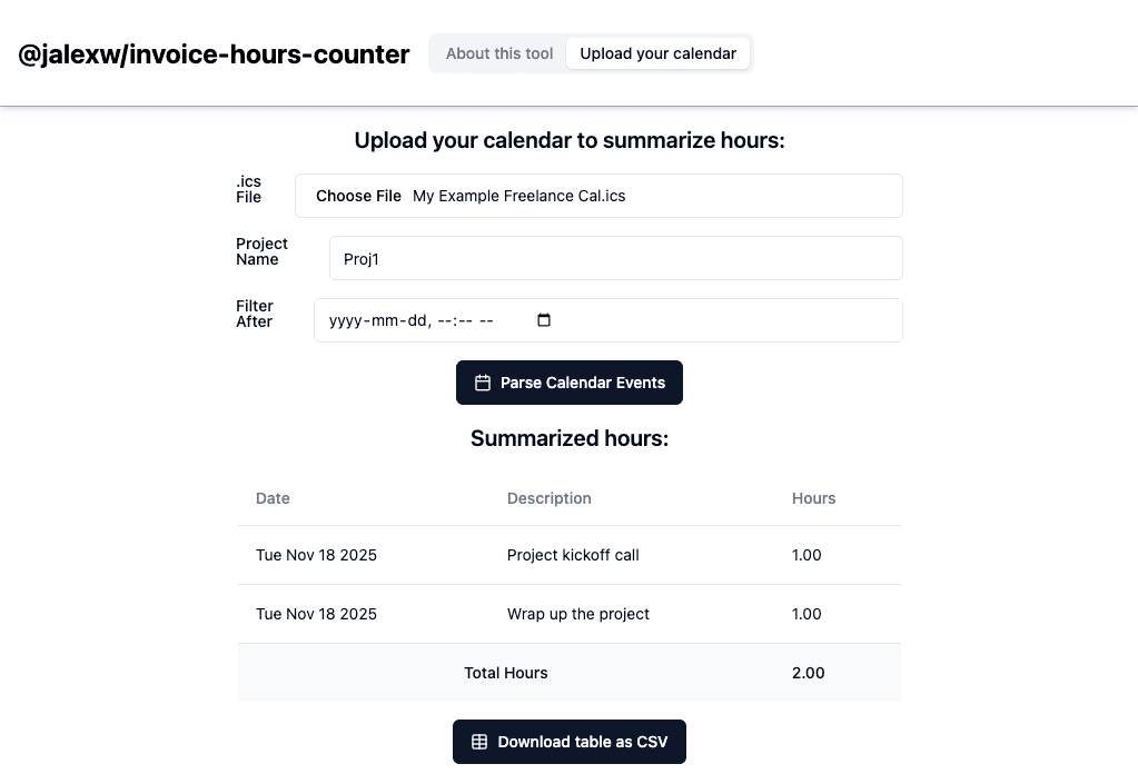 4. Upload your .ics file and apply filters